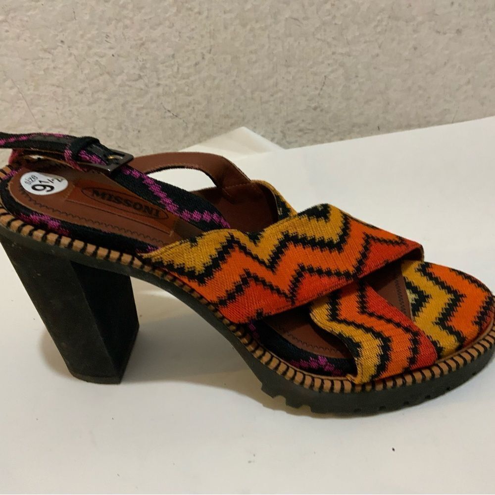 Missoni Multicolor Fabric Zig Zag Ankle Strap Sandals Size 40/ 9.5 Italy - Picture 3 of 14